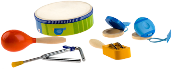 Trommel, Kastagnetten, Triangel, Rassel und andere Spielinstrumente für Kinder