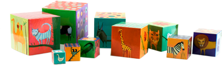 bunte Bauklötze mit Tier-Motiven